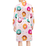 Donut pattern glaze pink background Men's Long Sleeve Belted Night Robe