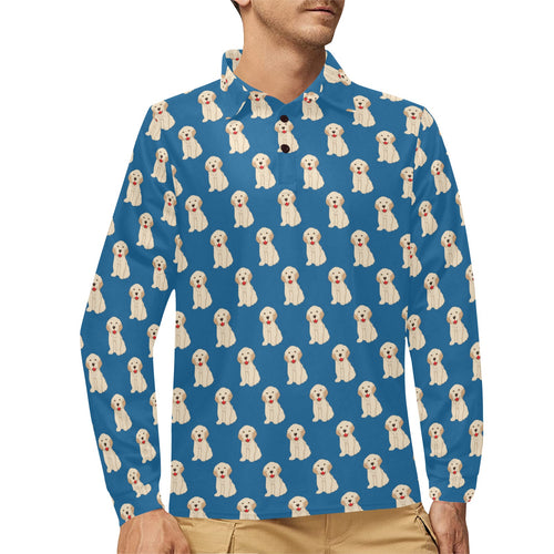 Golden Retriever Pattern Print Design 03 Men's Long Sleeve Polo Shirt