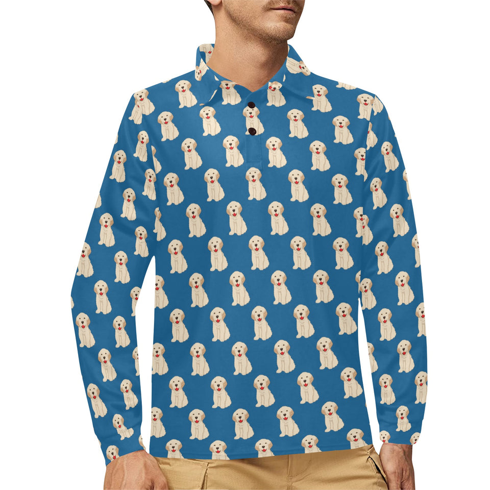 Golden Retriever Pattern Print Design 03 Men's Long Sleeve Polo Shirt