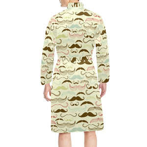 Mustache Beard Pattern Print Design 01 Men's Long Sleeve Belted Night Robe