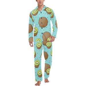 Kiwi blue background Men's Long Pajama Set