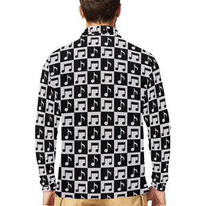 Music Notes Pattern Print Design 01 Men's Long Sleeve Polo Shirt