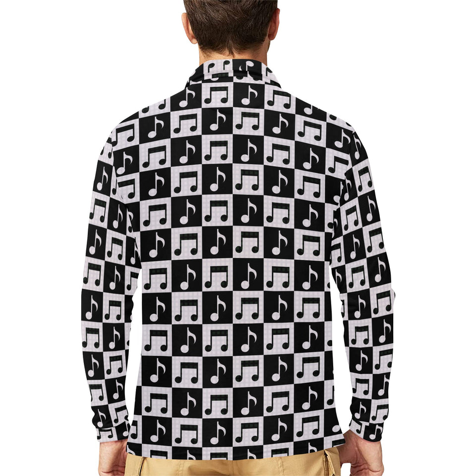 Music Notes Pattern Print Design 01 Men's Long Sleeve Polo Shirt