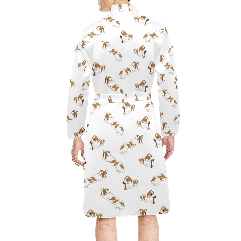 Jack Russel Pattern Print Design 04 Men's Long Sleeve Belted Night Robe