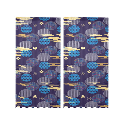Blue japanese pattern cloud wave flower Gauze Curtain