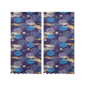 Blue japanese pattern cloud wave flower Gauze Curtain