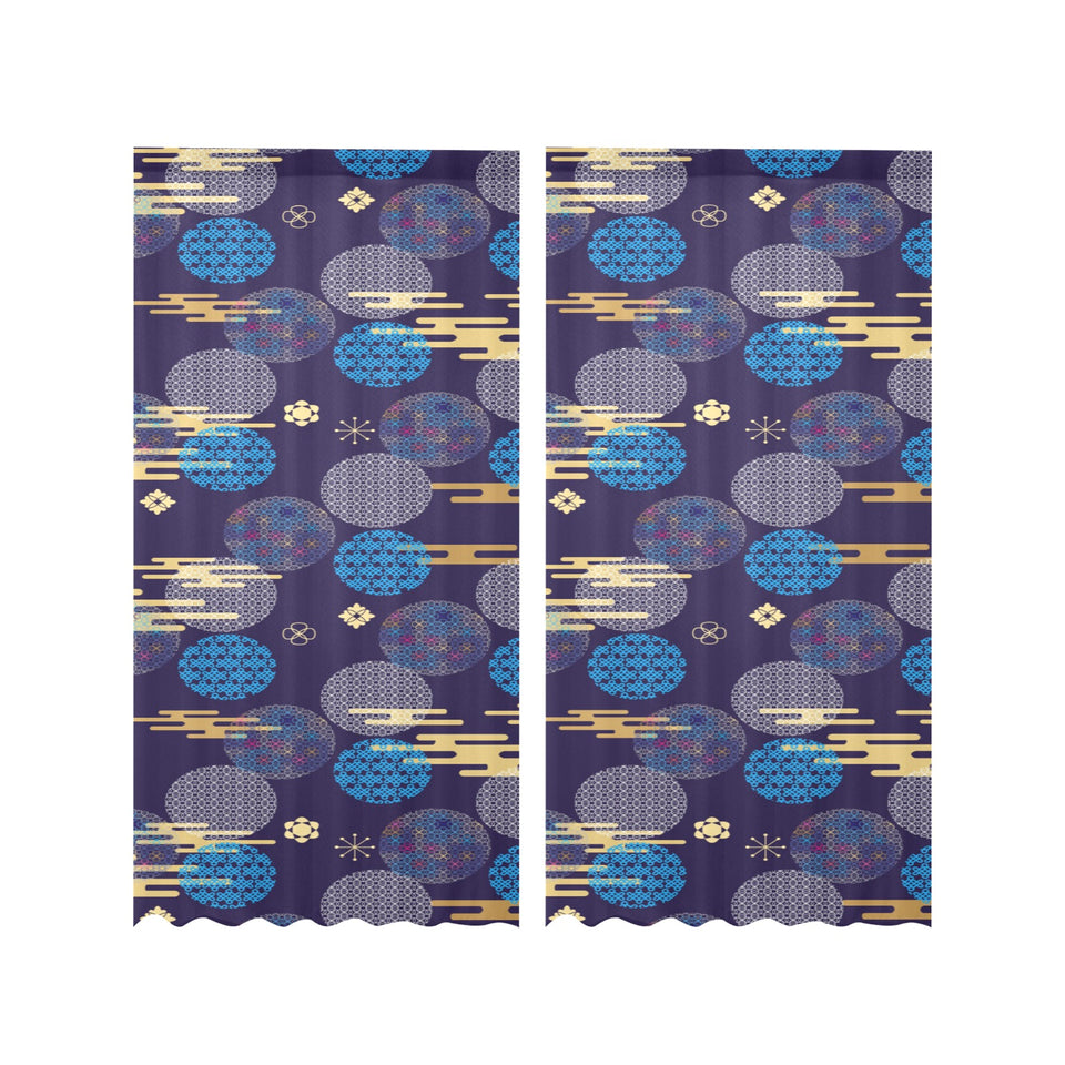 Blue japanese pattern cloud wave flower Gauze Curtain