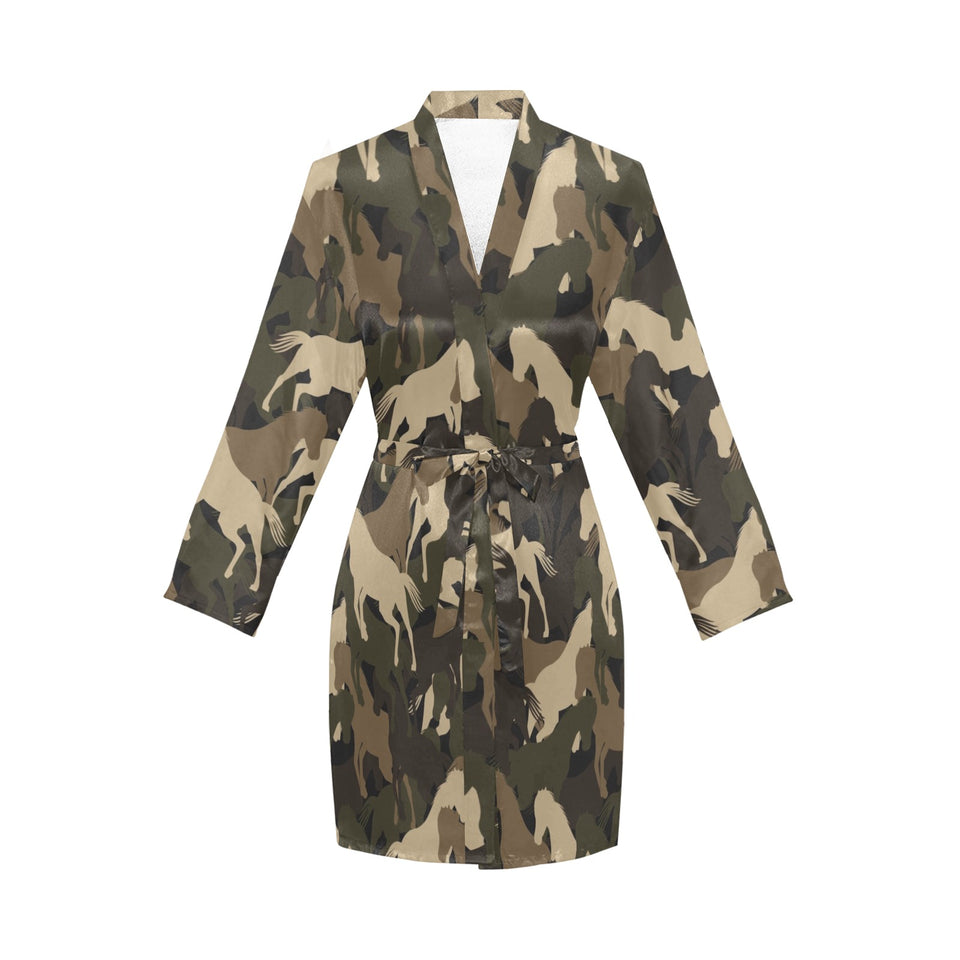 Horse Camouflage Pattern Women's Long Sleeve Belted Night Robe