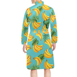 banana leaves banana design pattern Men's Long Sleeve Belted Night Robe