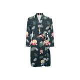 Cute sloths sleeping christmas ball santa hat patt Men's Long Sleeve Belted Night Robe