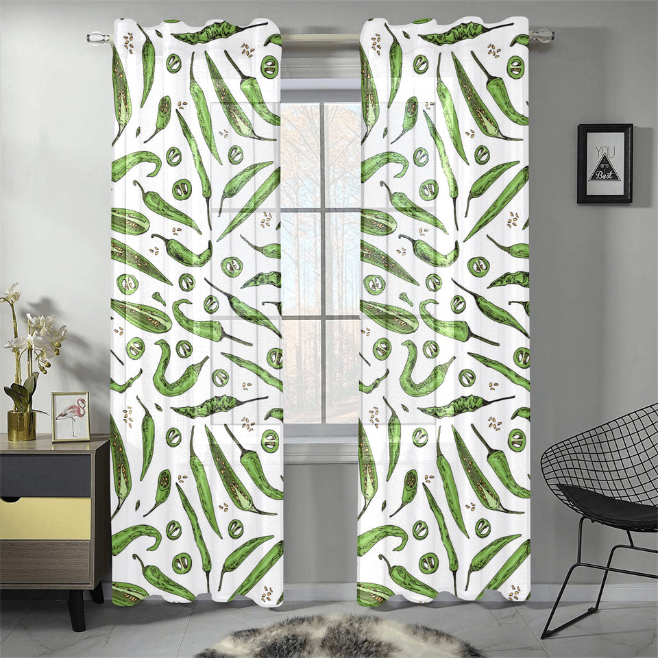 Hand drawn sketch style green Chili peppers patter Gauze Curtain