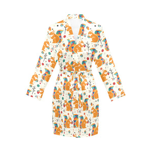 Squirrel Pattern Print Design 04 Women's Long Sleeve Belted Night Robe