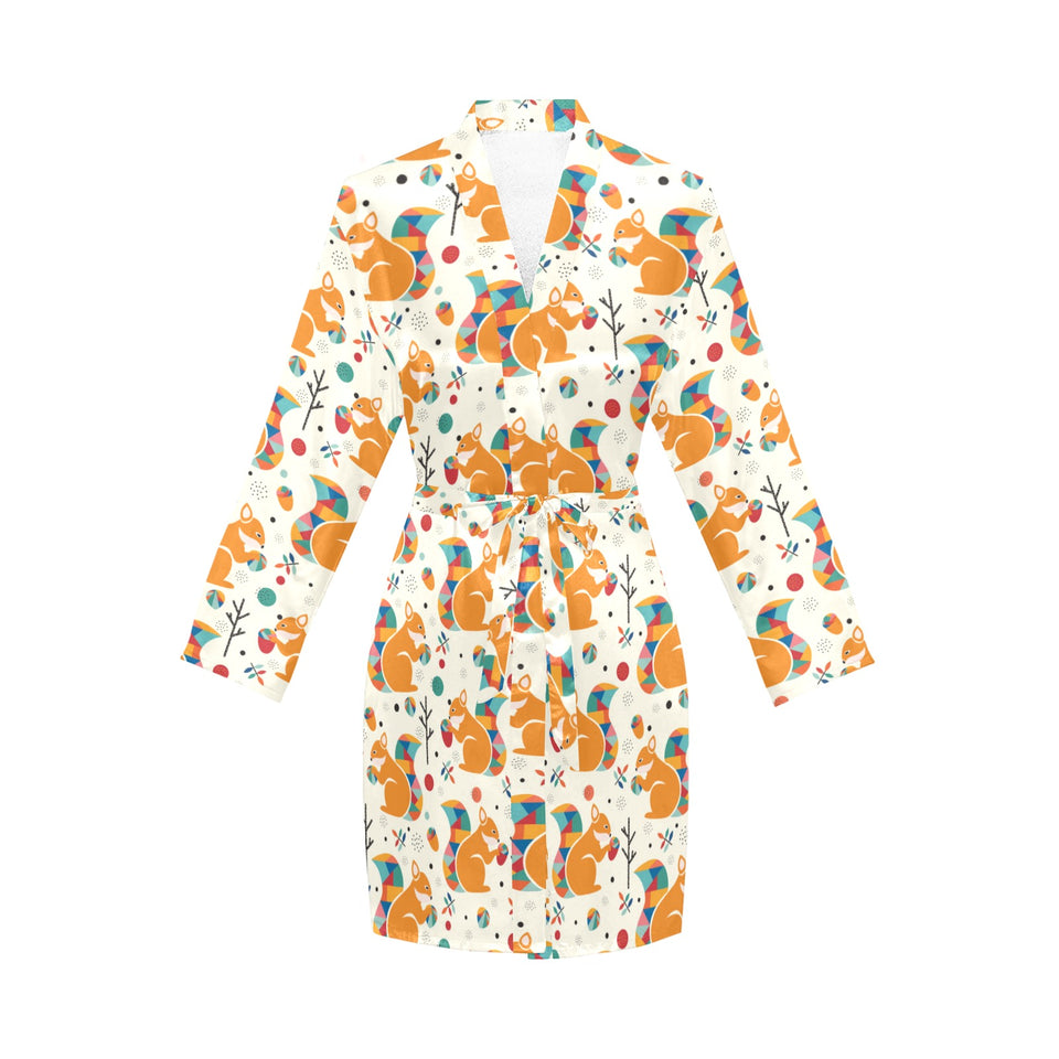 Squirrel Pattern Print Design 04 Women's Long Sleeve Belted Night Robe