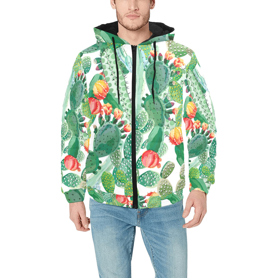 Cactus design pattern copy Men's Padded Hooded Jacket
