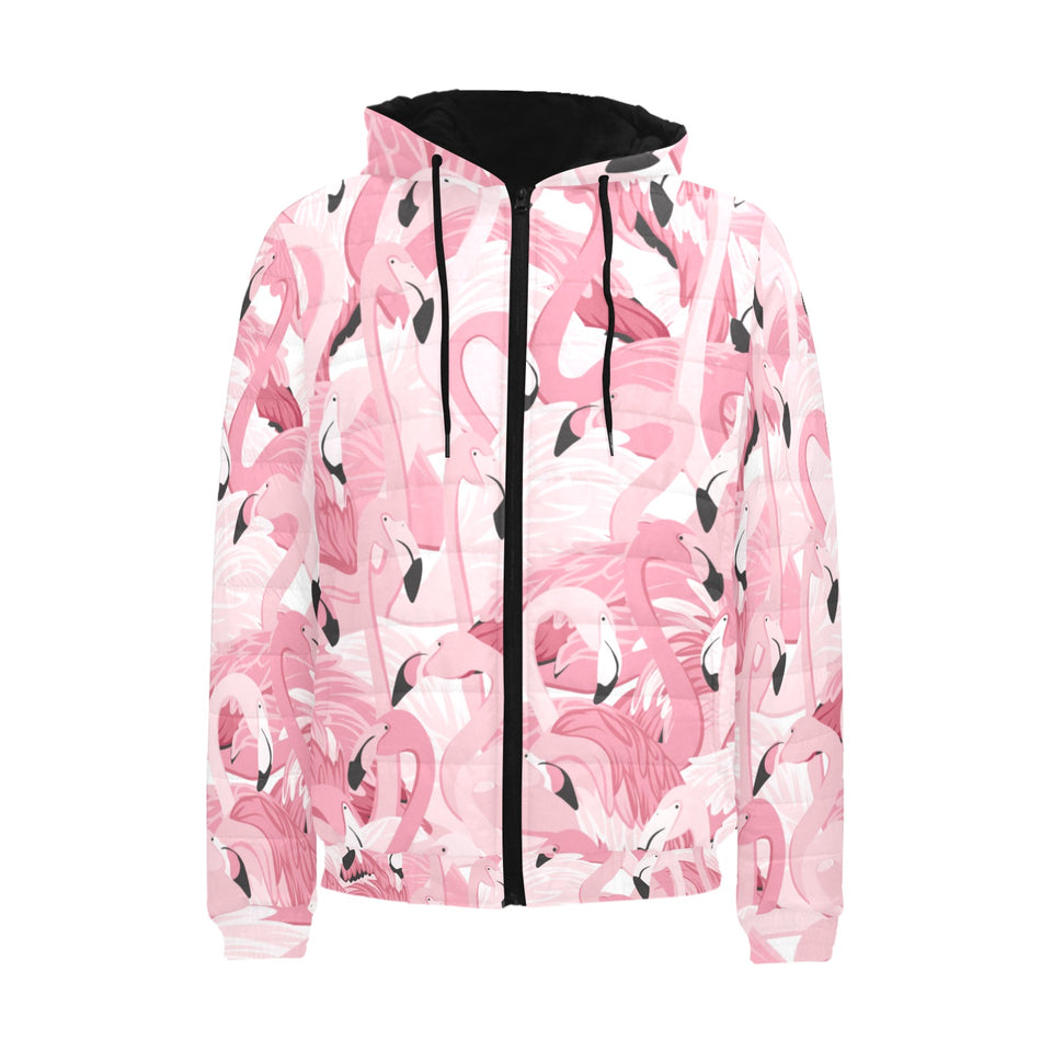 Pink flamingos pattern background Men's Padded Hooded Jacket
