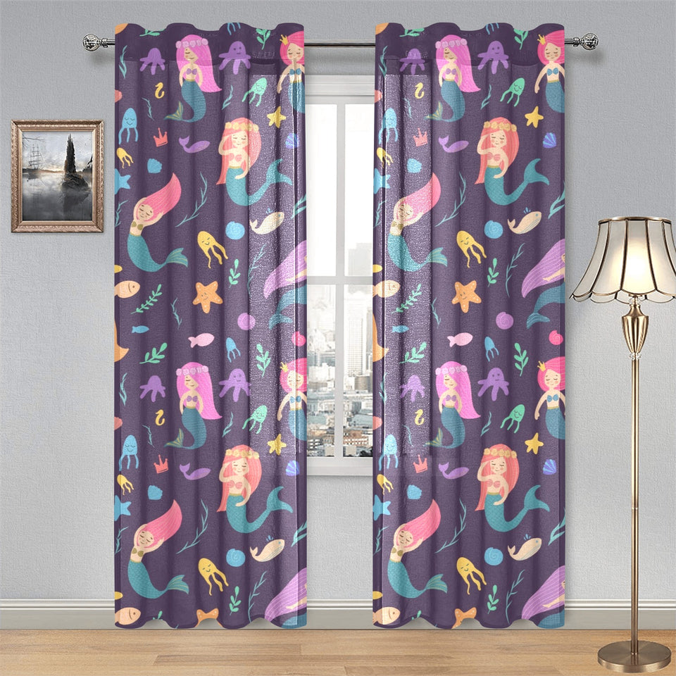 beautiful mermaid Fish jellyfish algae other marin Gauze Curtain