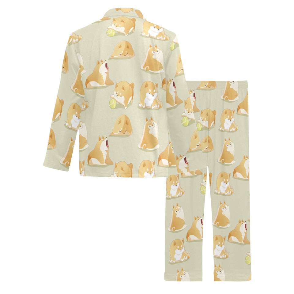 Cute fat shiba inu dog pattern Men's Long Pajama Set