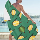 Durian pattern green background Beach Towel