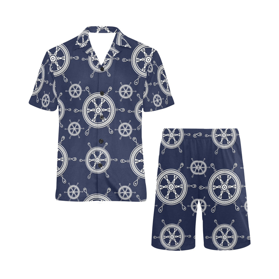 nautical steering wheel design pattern Men's V-Neck Short Pajama Set