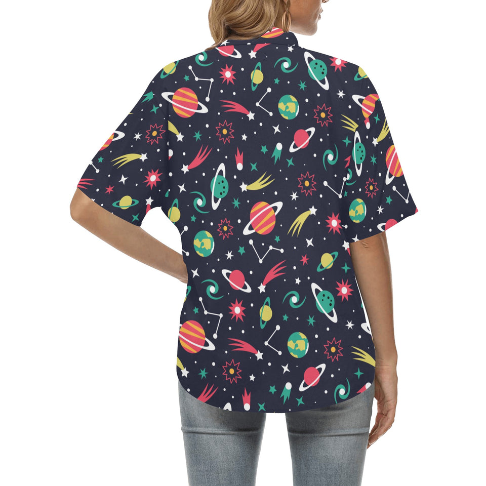 colorful space pattern planet star Women's All Over Print Hawaiian Shirt
