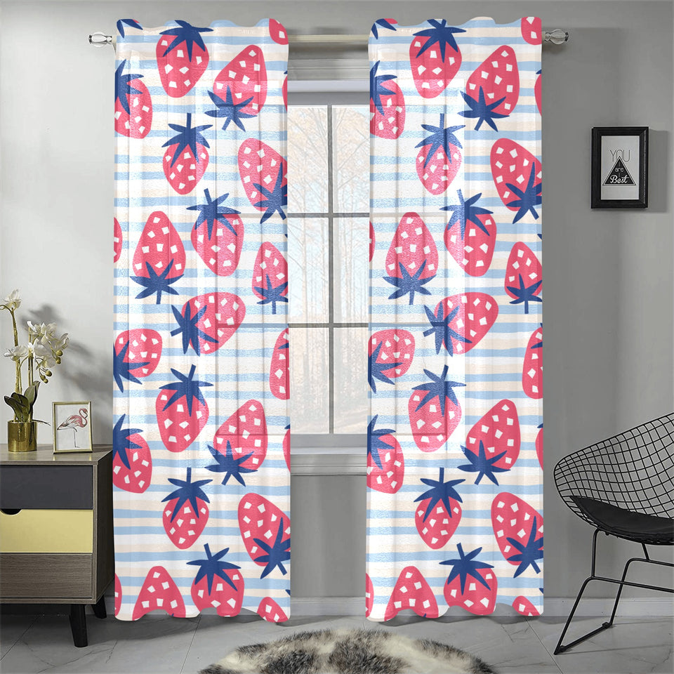 Strawberry pattern blue lines background Gauze Curtain