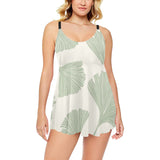 Ginkgo leaves pattern Chest Sexy Pleated Two Piece Swim Dress