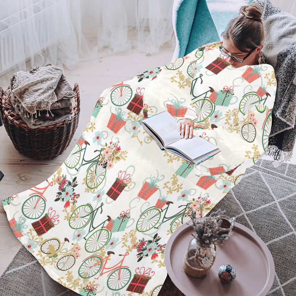 Bicycle Pattern Print Design 05 Blanket Robe with Sleeves