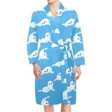 Cute sea lion seal pattern background Men's Long Sleeve Belted Night Robe