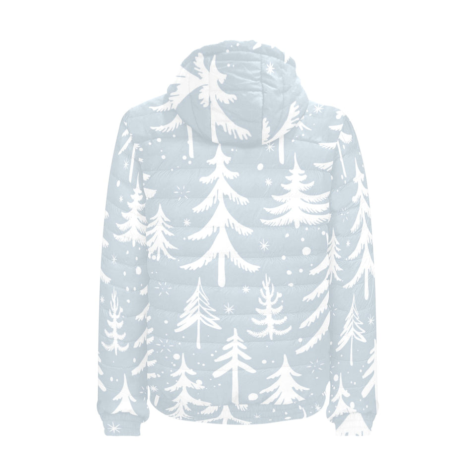 Christmas tree winter forest pattern Men's Padded Hooded Jacket