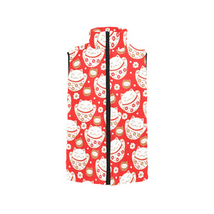 Cute Maneki neko cat red background Men's Padded Vest