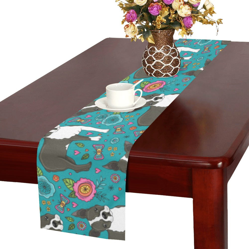 Boston terrier beautiful flower pattern Table Runner