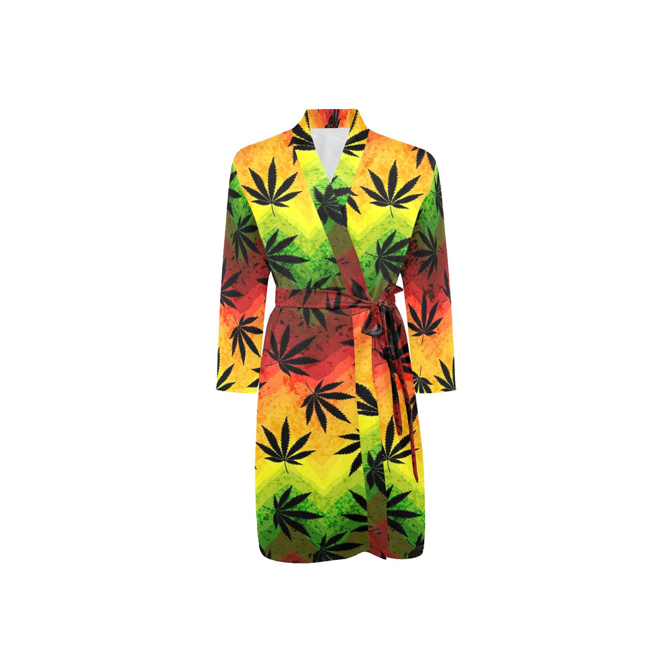 Canabis Marijuana Weed Pattern Print Design 03 Men's Long Sleeve Belted Night Robe