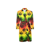 Canabis Marijuana Weed Pattern Print Design 03 Men's Long Sleeve Belted Night Robe