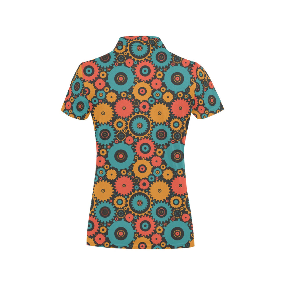 Gear Pattern Print Design 01 Women's All Over Print Polo Shirt