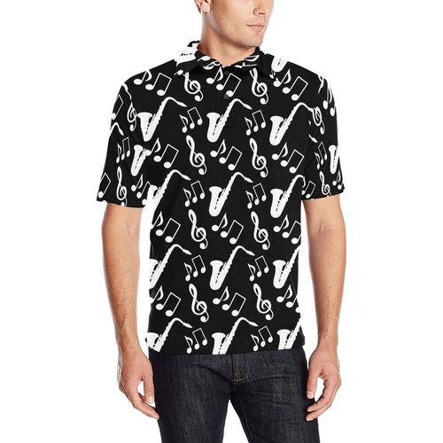 Saxophone music notes treble clef black white them Men's All Over Print Polo Shirt