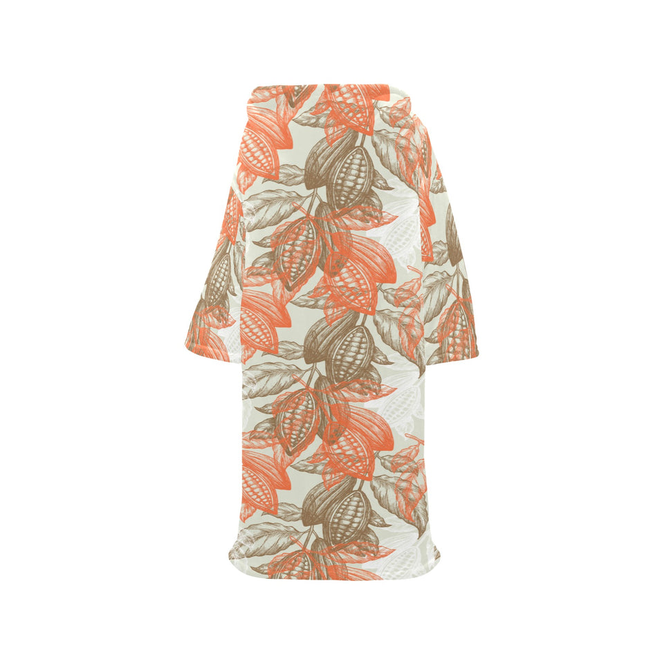 Cocoa beans Cocoa tree pattern Blanket Robe with Sleeves
