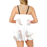 Cute sea otters pattern Chest Sexy Pleated Two Piece Swim Dress