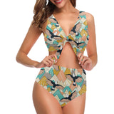 Eagle Pattern Print Design 02 Chest Bowknot High Waisted Bikini Swimsuit