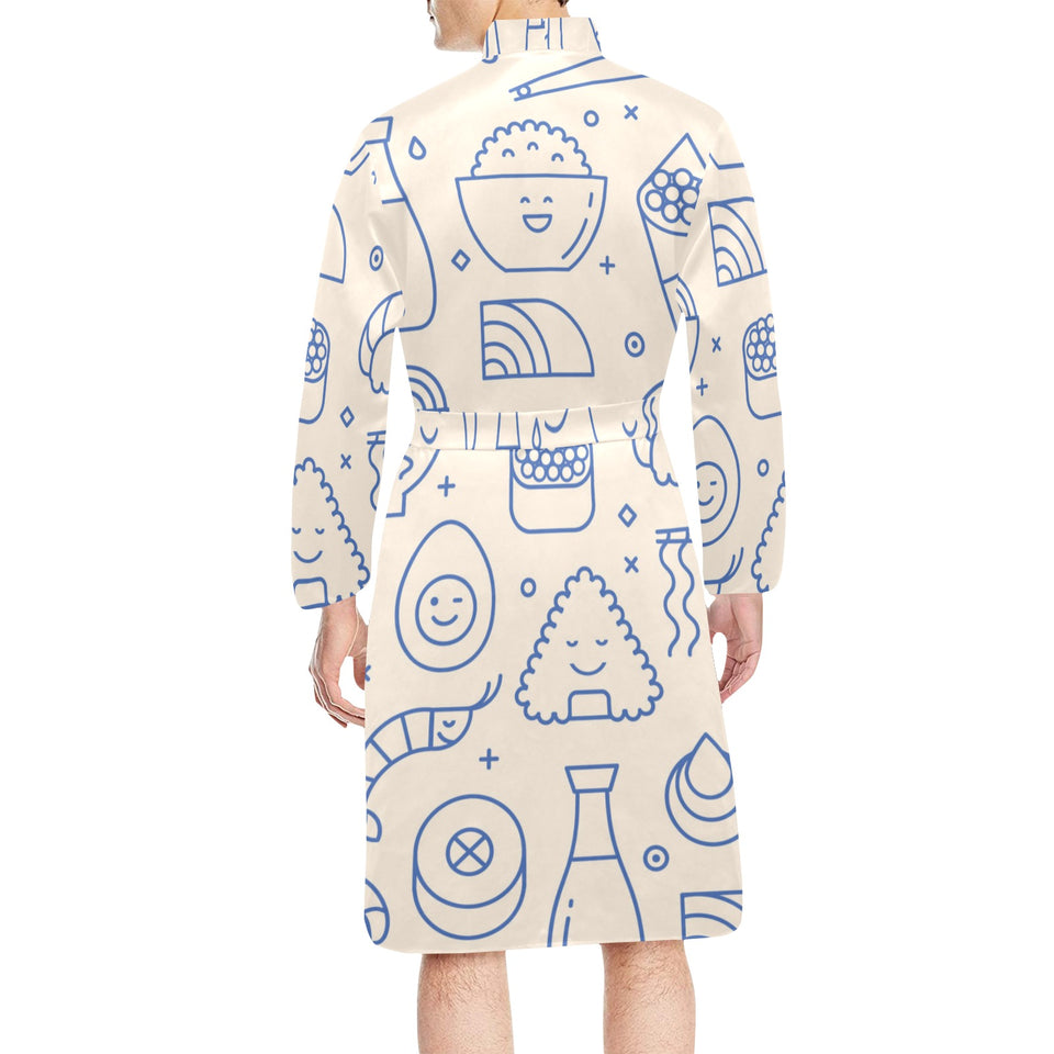 Cute sushi icon pattern Men's Long Sleeve Belted Night Robe