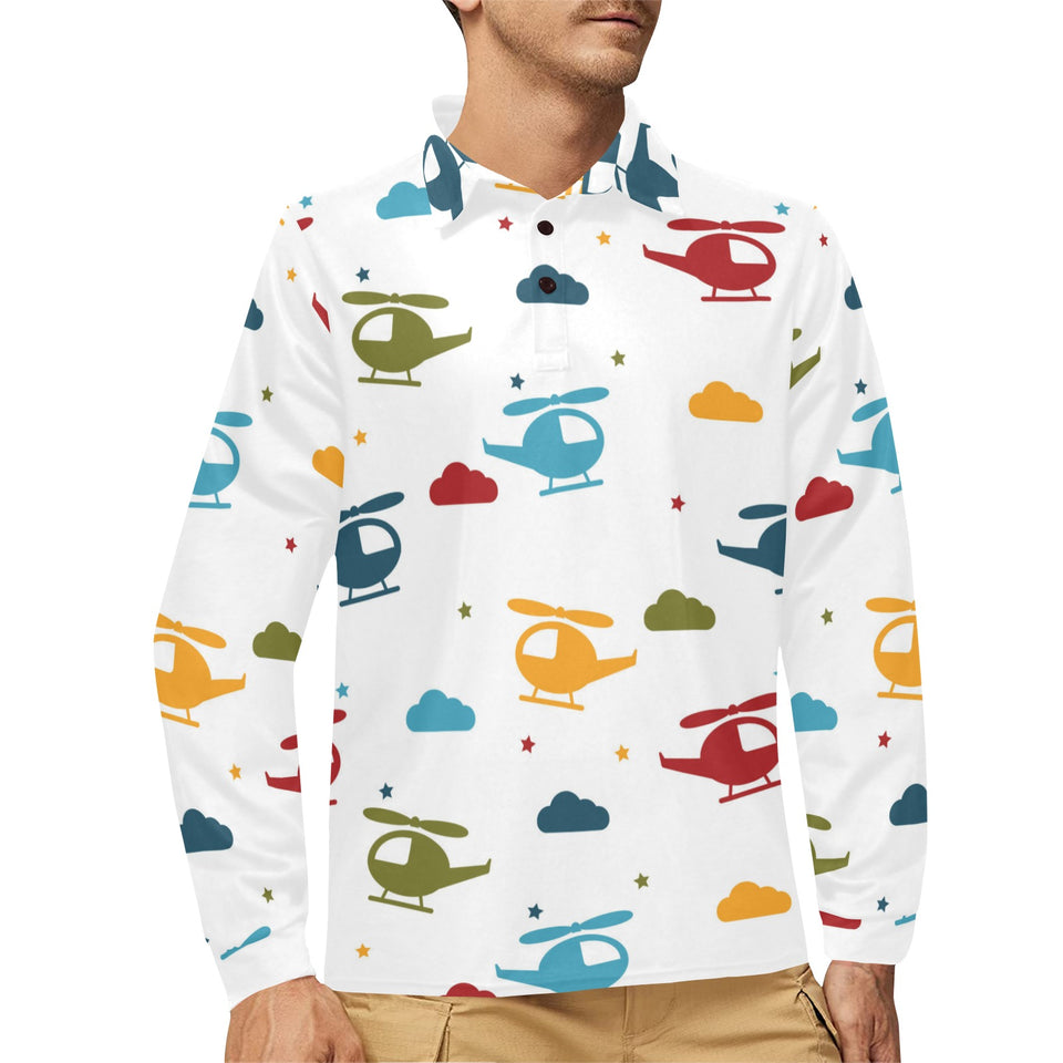 Colorful helicopter pattern Men's Long Sleeve Polo Shirt