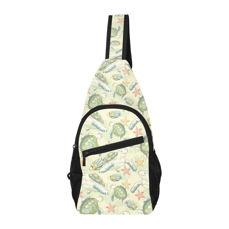 Hand drawn sea turtle fish pattern All Over Print Chest Bag
