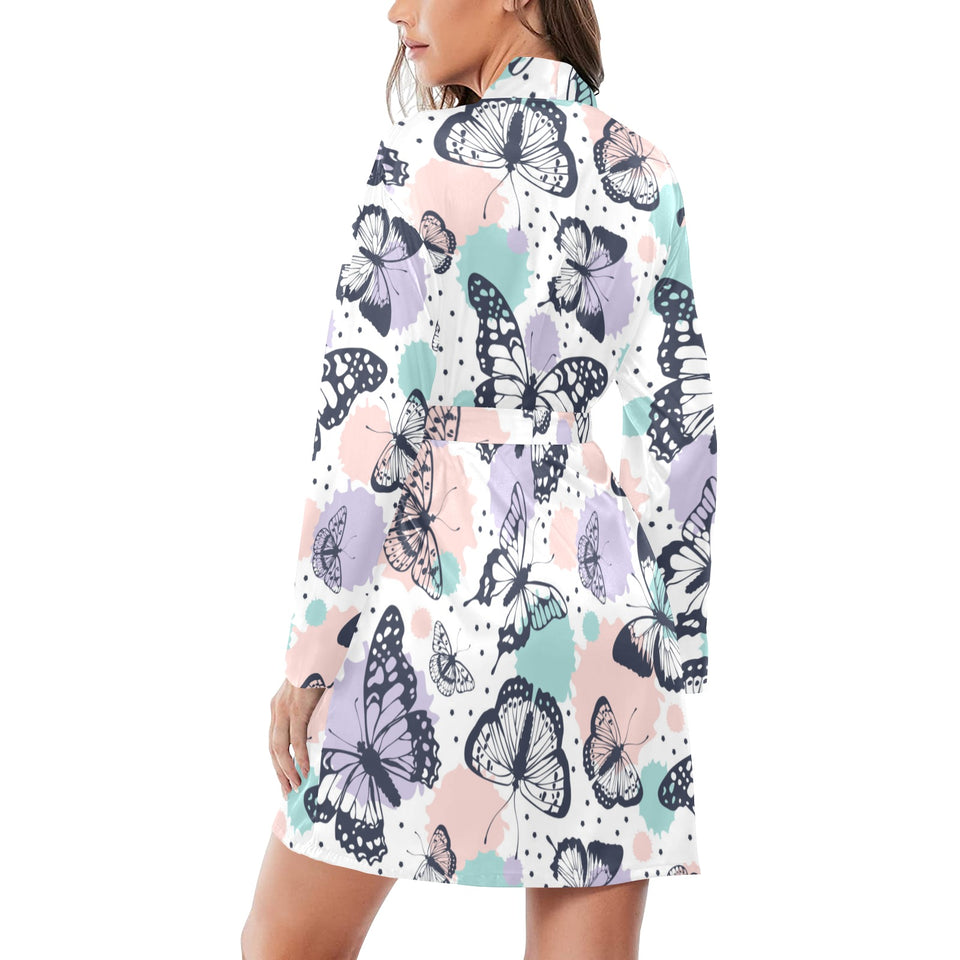 Butterfly pattern Women's Long Sleeve Belted Night Robe