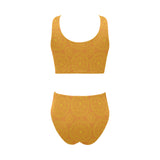 Orange traditional indian element pattern Chest Bowknot High Waisted Bikini Swimsuit