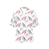 Watercolor sea turtle jellyfish pattern Women's All Over Print Hawaiian Shirt