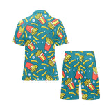 French fries red paper box pattern Men's V-Neck Short Pajama Set
