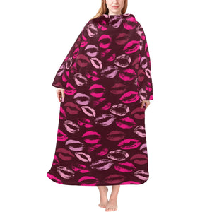 Lips Pattern Print Design 03 Blanket Robe with Sleeves