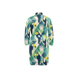 Toucan tropical green jungle palm pattern Men's Long Sleeve Belted Night Robe