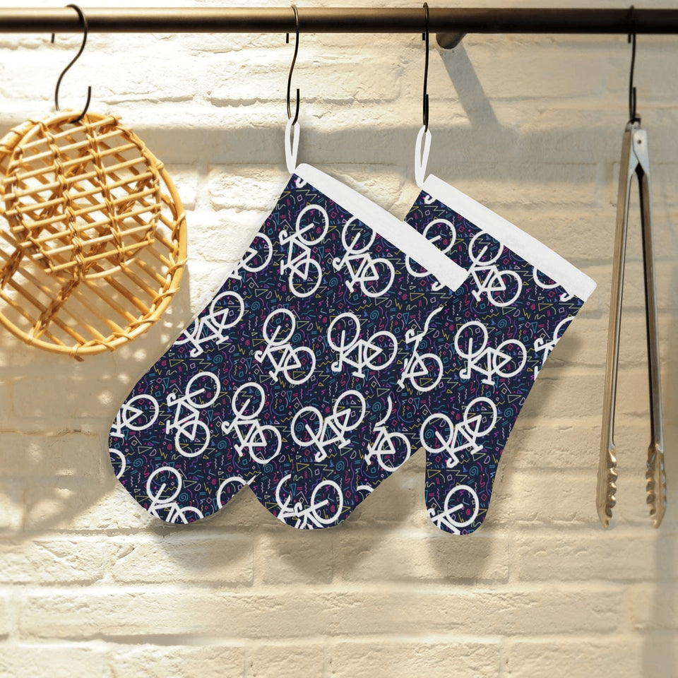 Bicycle Pattern Print Design 03 Heat Resistant Oven Mitts