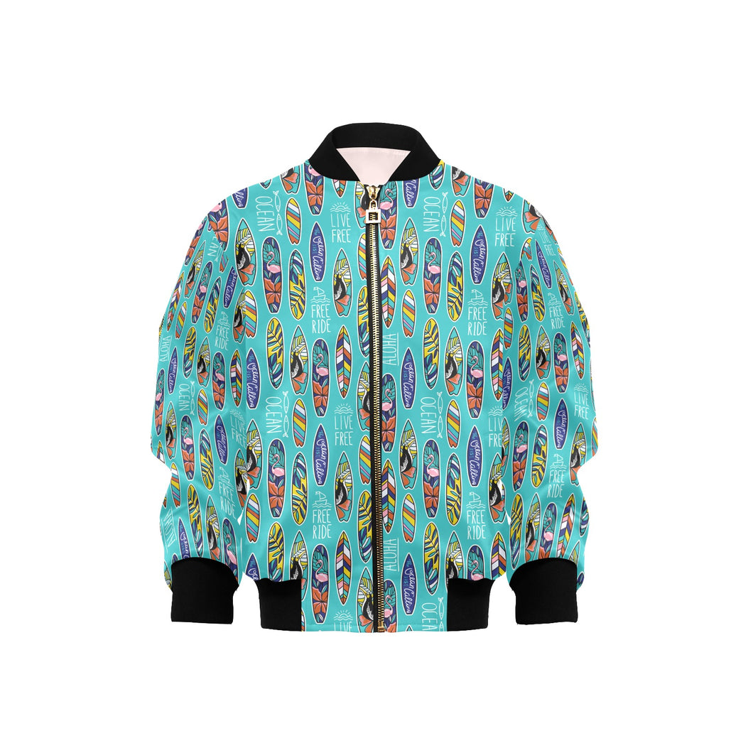 Surfboard Pattern Print Design 05 Kids' Boys' Girls' Bomber Jacket