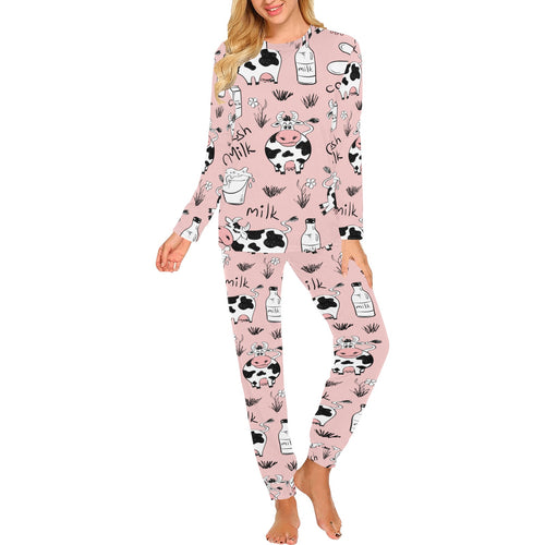 Cows milk product pink background Women's All Over Print Pajama Set